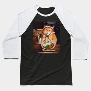 Funny Cat Eating Ramen Noodles Baseball T-Shirt